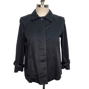 Norma Kamali‎ Cropped Swing Coat 8 Black Lightweight Hidden Button Front